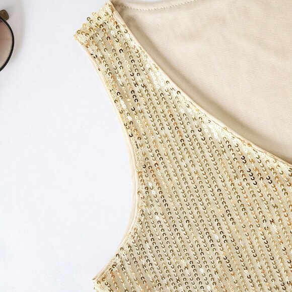 Gold Party Women's Sequin V-Neck Sleeveless Tank Top - Picture 4 of 8